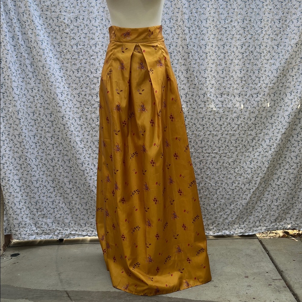 Handcrafted Elegant Yellow Floral Maxi Skirt